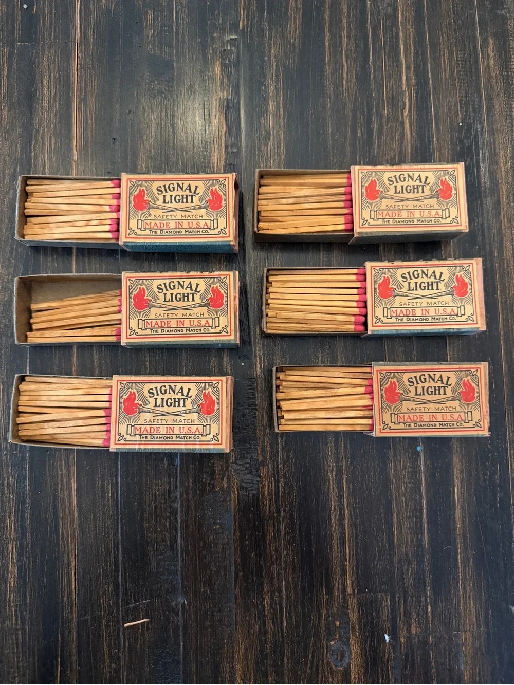 6 Vintage Signal Light Safety Match Boxes Diamond Match Co USA w Matches Antique